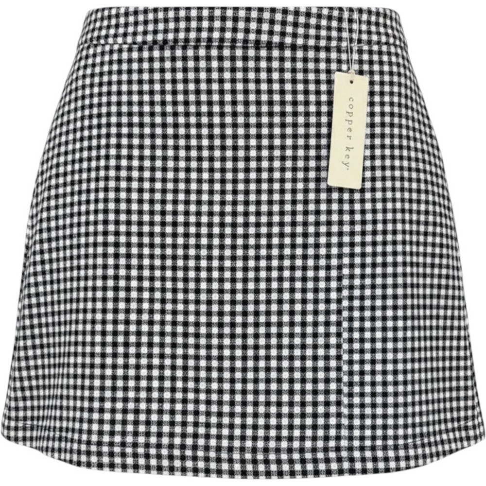 Copper Key Gingham Mini Skirt Plaid Preppy Women Small Black White CJ6263TBYD